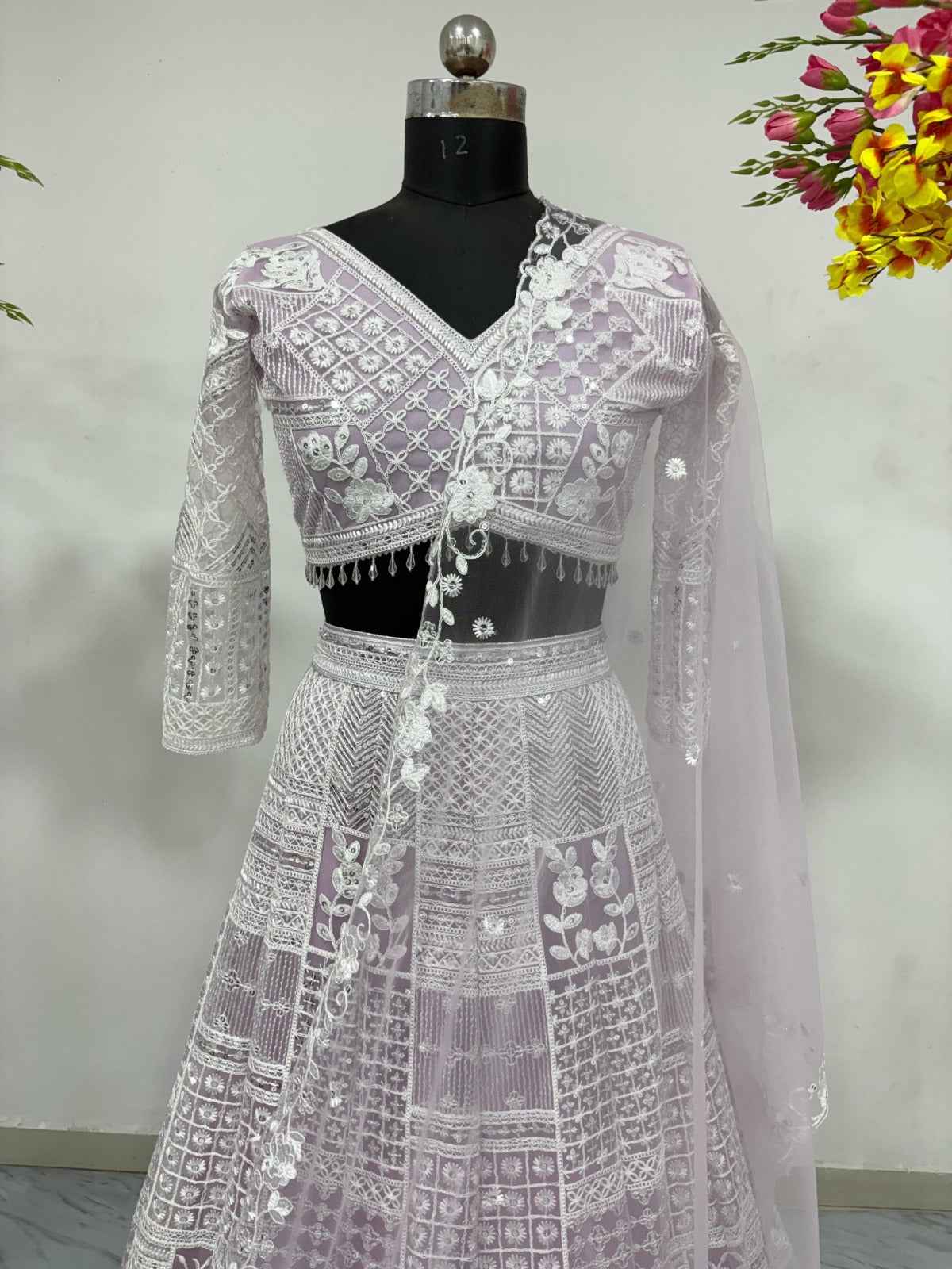 HC-1069 Butterfly Net Lehenga Set – Resham Embroidery & Heavy Sequins Work with Matching Dupatta | House of ShiVisha™