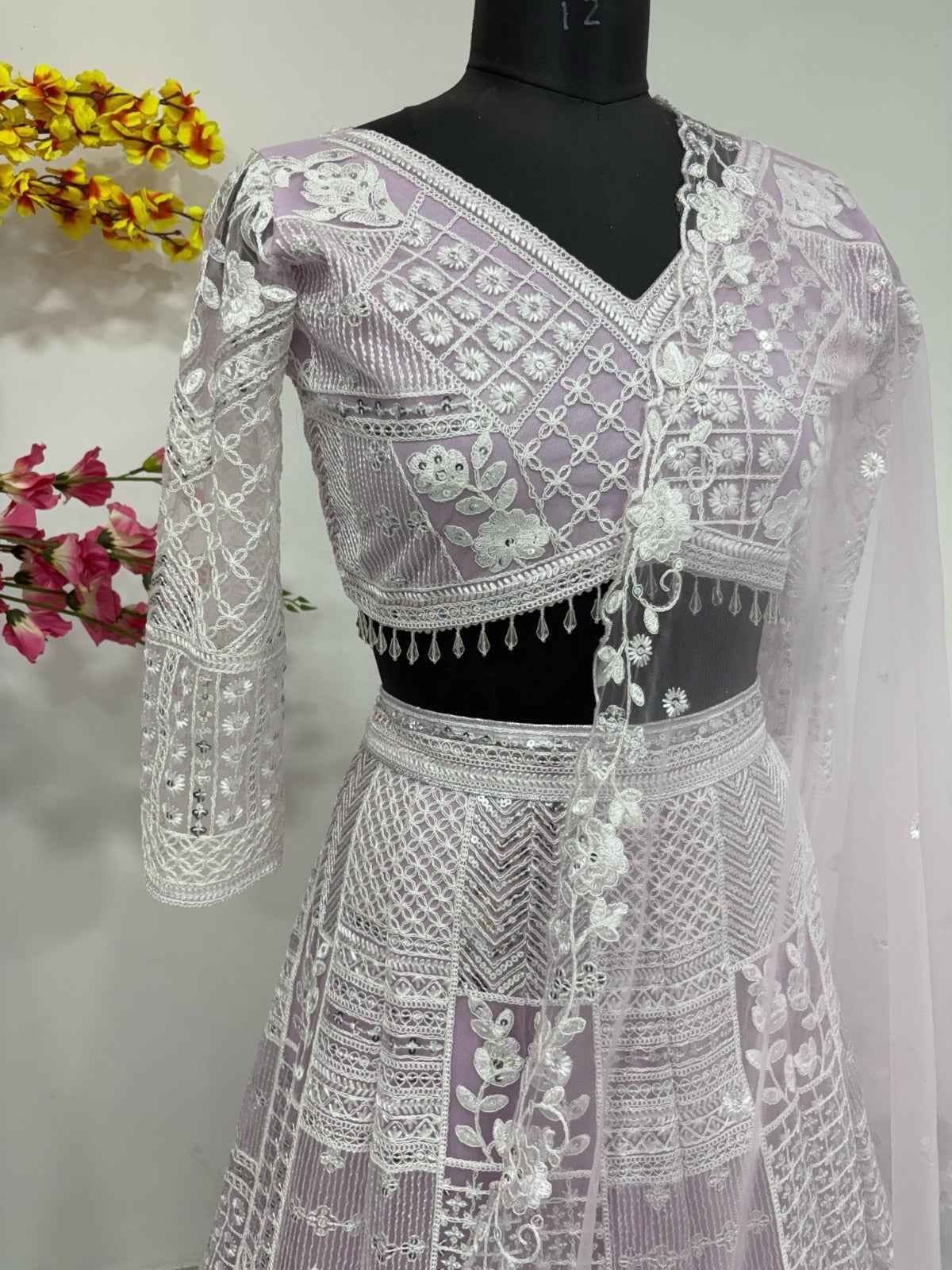 HC-1069 Butterfly Net Lehenga Set – Resham Embroidery & Heavy Sequins Work with Matching Dupatta | House of ShiVisha™