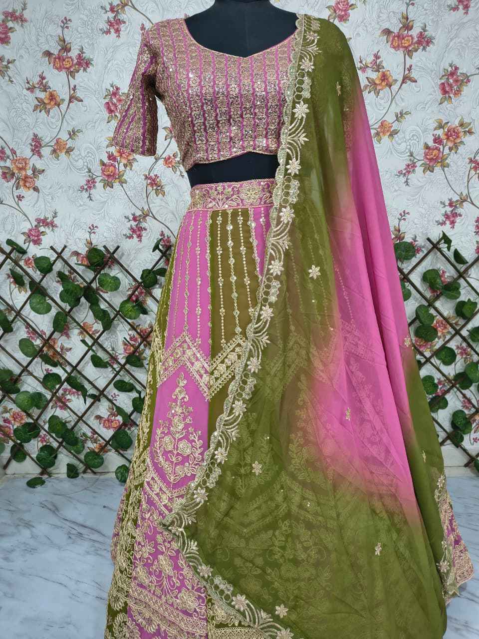 HC-1094 Premium Faux Georgette Lehenga Set – Heavy Sequin, Embroidery & Dori Work with Digital Print Dupatta | House of ShiVisha™