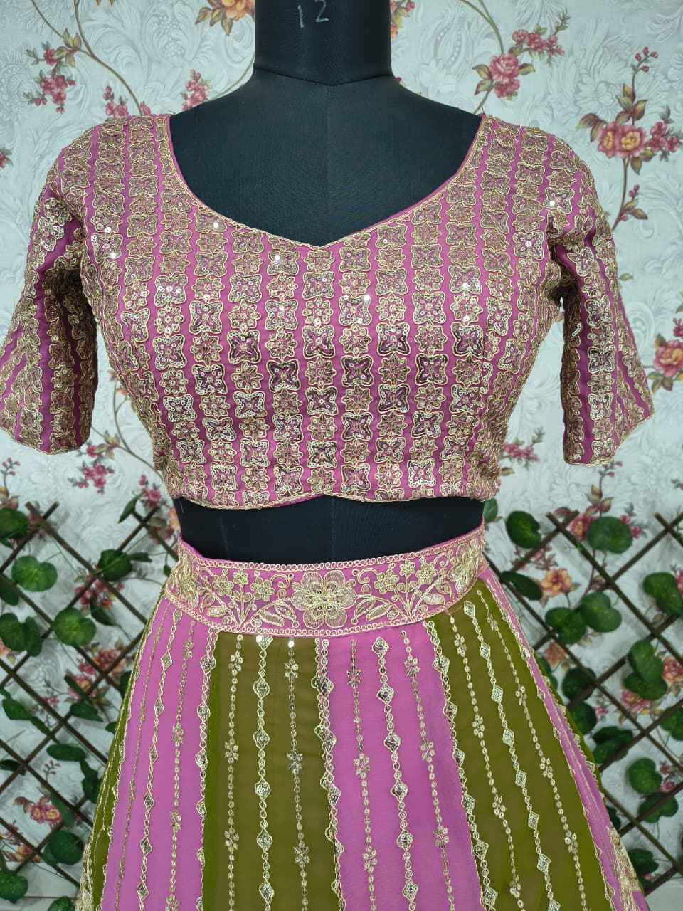 HC-1094 Premium Faux Georgette Lehenga Set – Heavy Sequin, Embroidery & Dori Work with Digital Print Dupatta | House of ShiVisha™