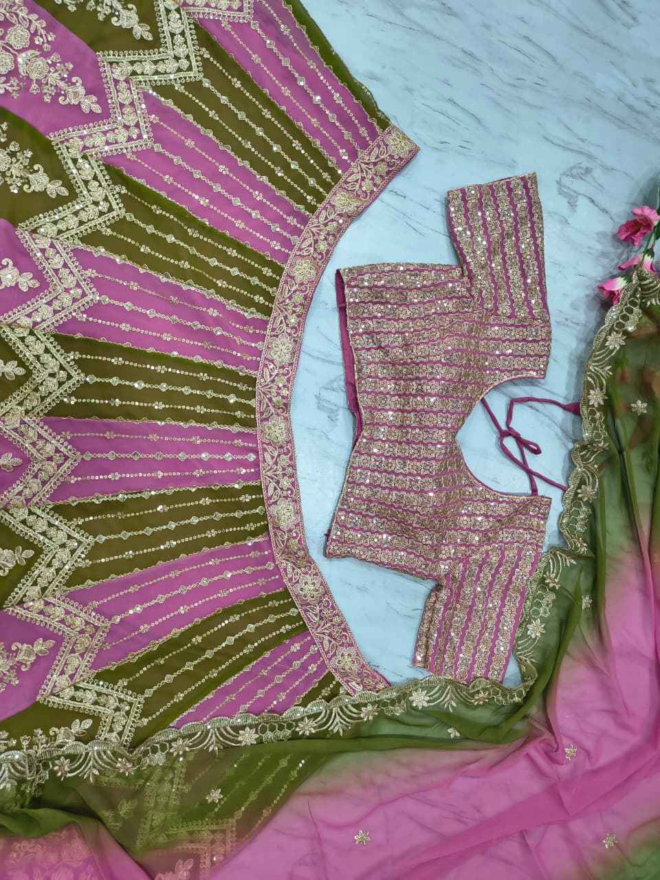 HC-1094 Premium Faux Georgette Lehenga Set – Heavy Sequin, Embroidery & Dori Work with Digital Print Dupatta | House of ShiVisha™