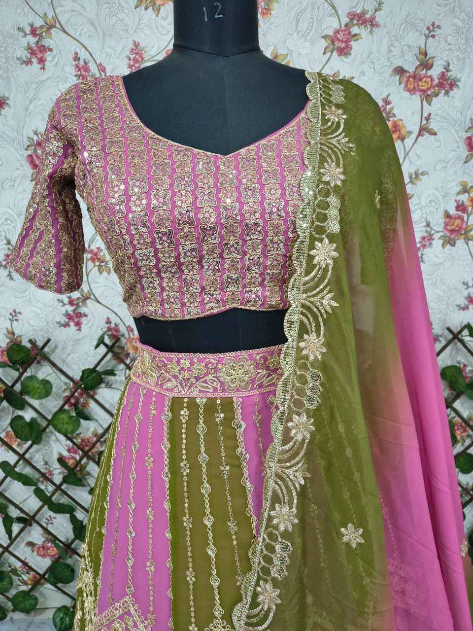 HC-1094 Premium Faux Georgette Lehenga Set – Heavy Sequin, Embroidery & Dori Work with Digital Print Dupatta | House of ShiVisha™