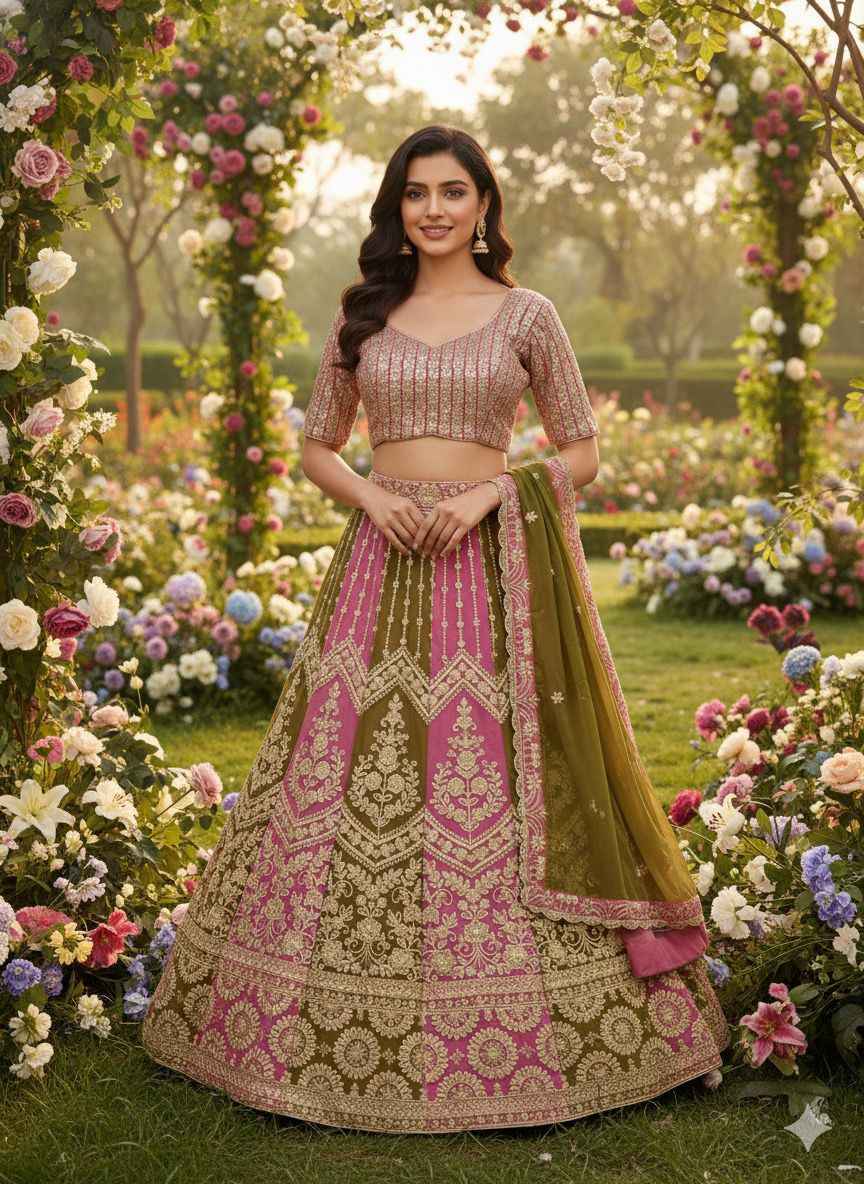 HC-1094 Premium Faux Georgette Lehenga Set – Heavy Sequin, Embroidery & Dori Work with Digital Print Dupatta | House of ShiVisha™