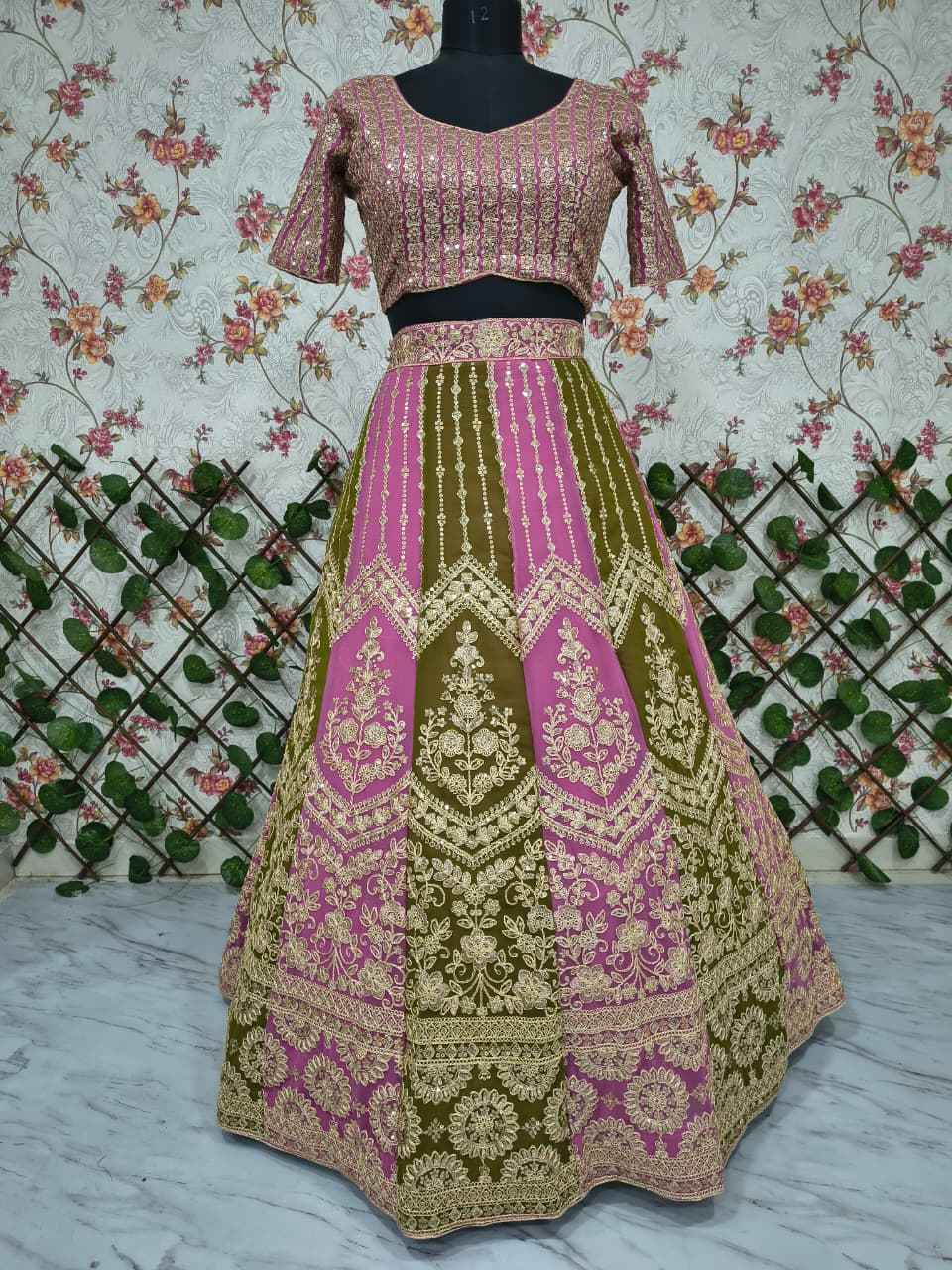 HC-1094 Premium Faux Georgette Lehenga Set – Heavy Sequin, Embroidery & Dori Work with Digital Print Dupatta | House of ShiVisha™