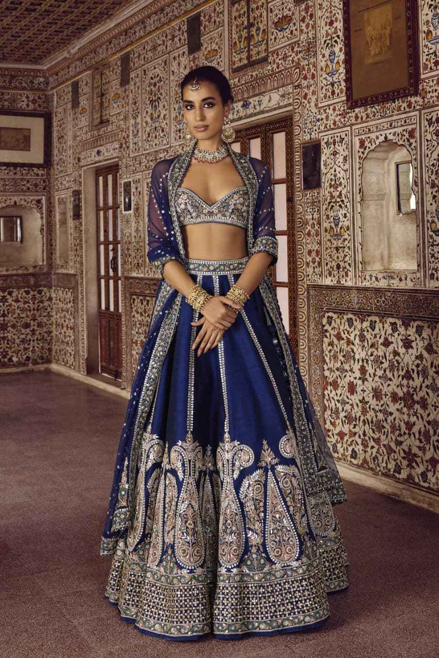 HC-1097 Heavy Slub Silk Lehenga Set – Thread, Dori & Sequin Embroidery with Net Dupatta | House of ShiVisha™