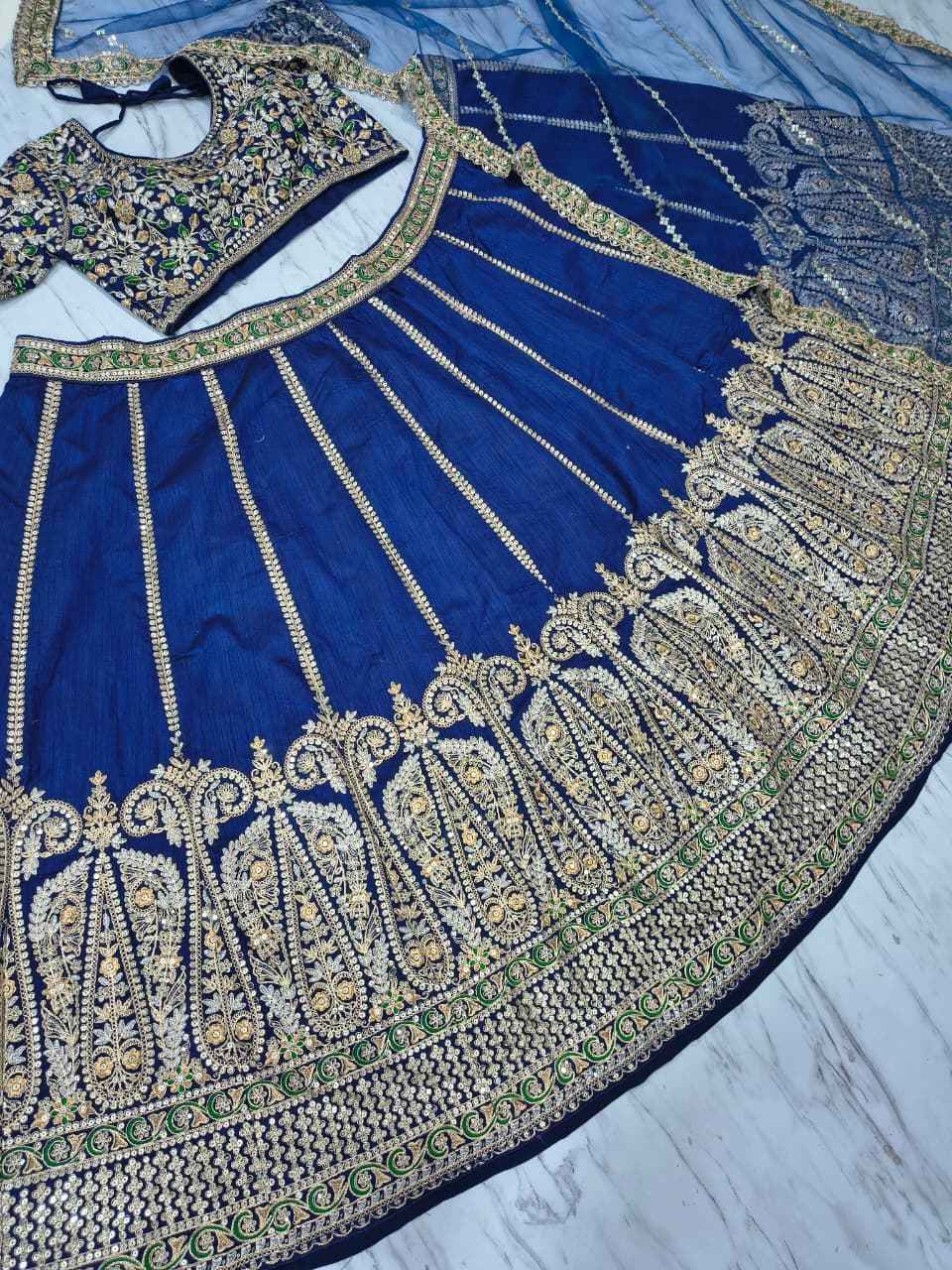 HC-1097 Heavy Slub Silk Lehenga Set – Thread, Dori & Sequin Embroidery with Net Dupatta | House of ShiVisha™