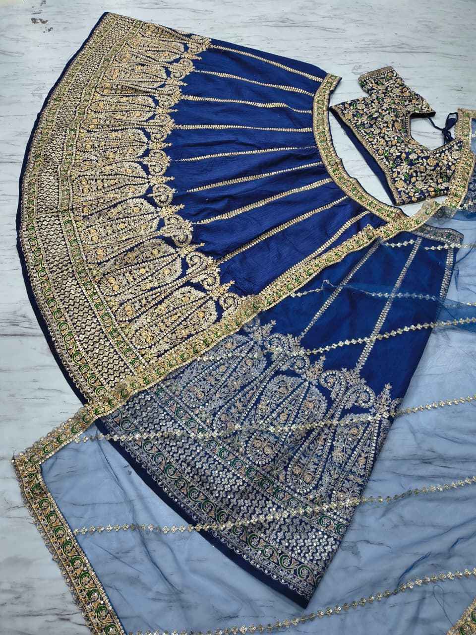 HC-1097 Heavy Slub Silk Lehenga Set – Thread, Dori & Sequin Embroidery with Net Dupatta | House of ShiVisha™