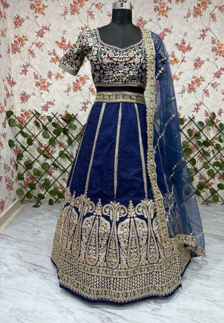 HC-1097 Heavy Slub Silk Lehenga Set – Thread, Dori & Sequin Embroidery with Net Dupatta | House of ShiVisha™