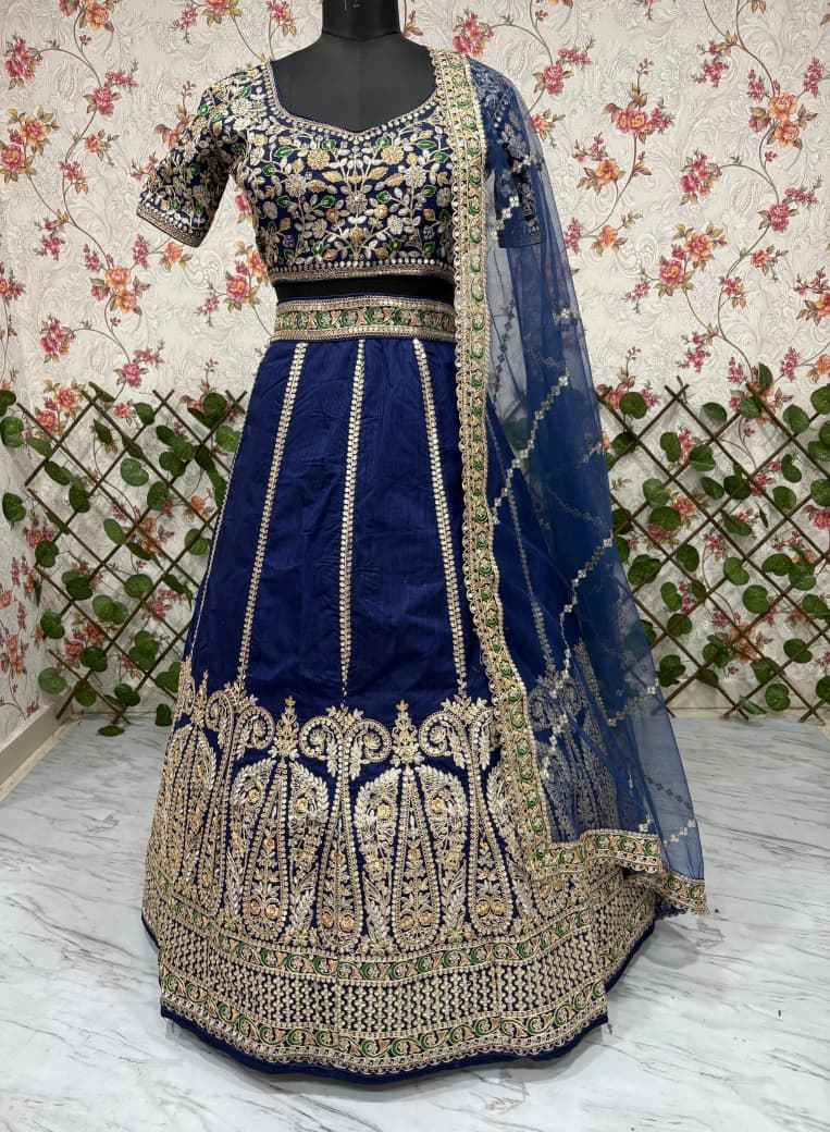 HC-1097 Heavy Slub Silk Lehenga Set – Thread, Dori & Sequin Embroidery with Net Dupatta | House of ShiVisha™