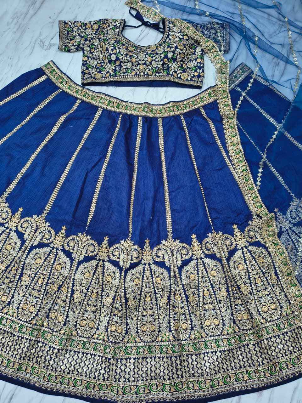 HC-1097 Heavy Slub Silk Lehenga Set – Thread, Dori & Sequin Embroidery with Net Dupatta | House of ShiVisha™