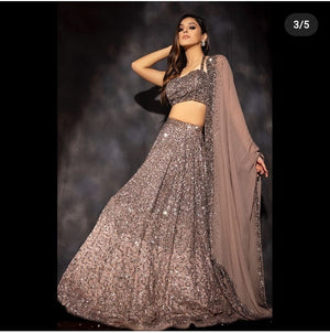 HC-227 Diamond Silk Georgette Lehenga – Heavy Double Sequin Work with Full Flair & Dual-Shade Dupatta | House of ShiVisha™