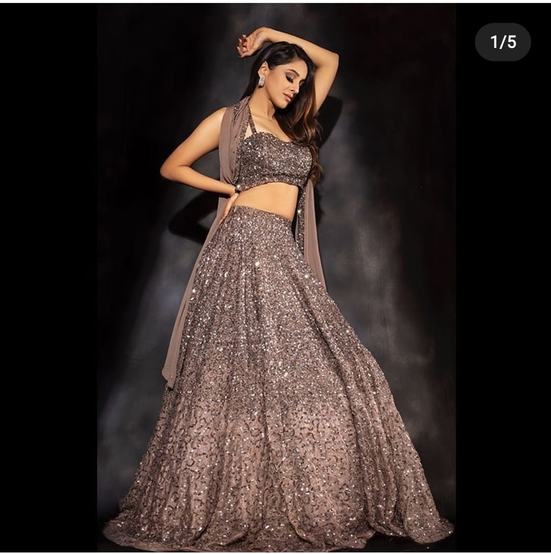 HC-227 Diamond Silk Georgette Lehenga – Heavy Double Sequin Work with Full Flair & Dual-Shade Dupatta | House of ShiVisha™