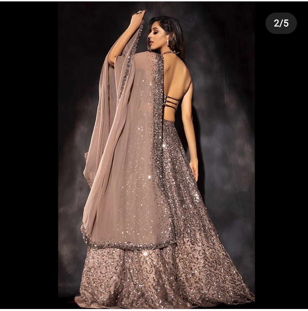 HC-227 Diamond Silk Georgette Lehenga – Heavy Double Sequin Work with Full Flair & Dual-Shade Dupatta | House of ShiVisha™