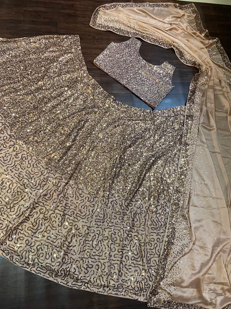 HC-227 Diamond Silk Georgette Lehenga – Heavy Double Sequin Work with Full Flair & Dual-Shade Dupatta | House of ShiVisha™