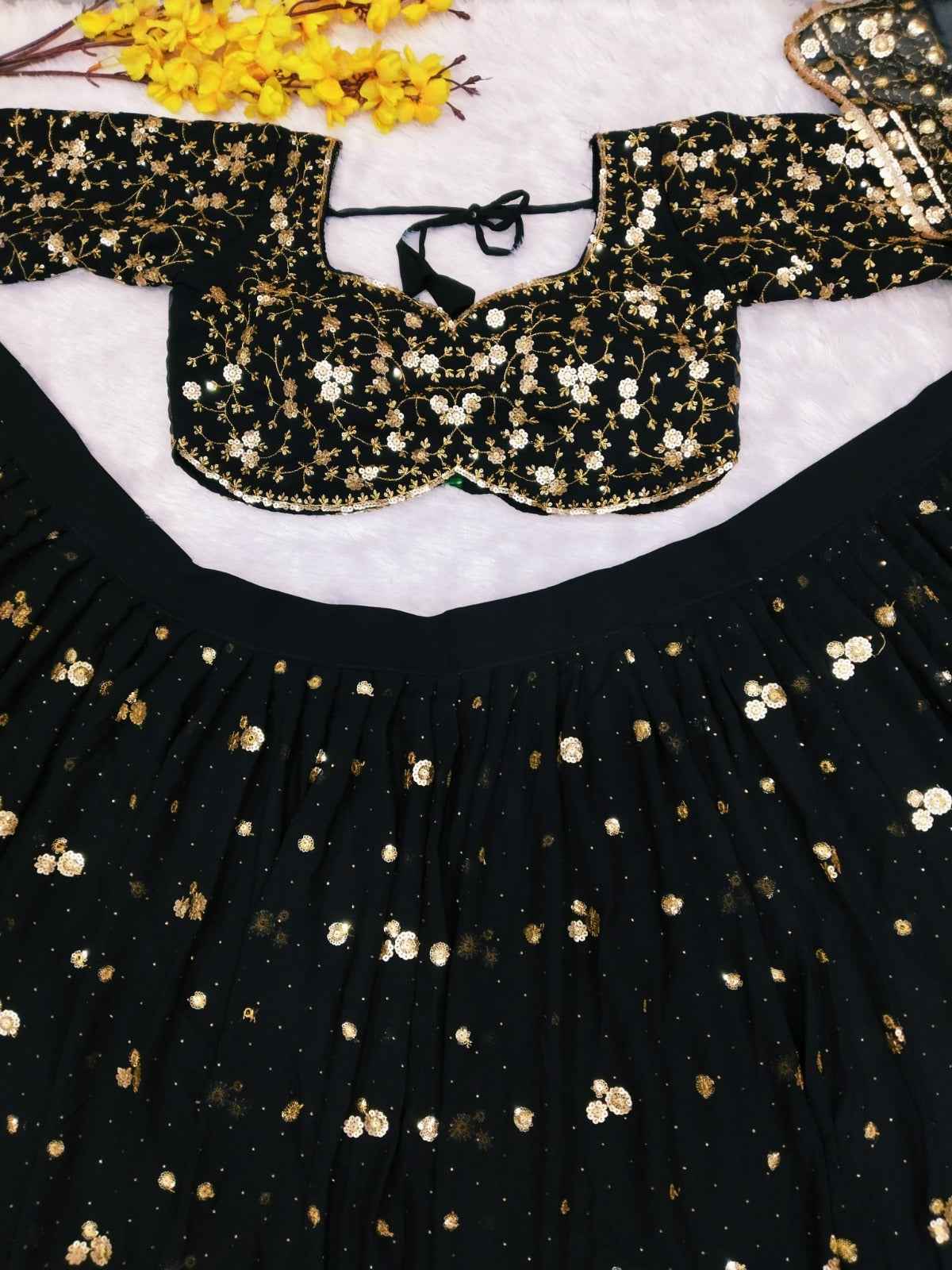 HC-995 Premium Georgette Lehenga Set – Heavy Sequin, Embroidery & Hand Diamond Work with Dupatta | House of ShiVisha™