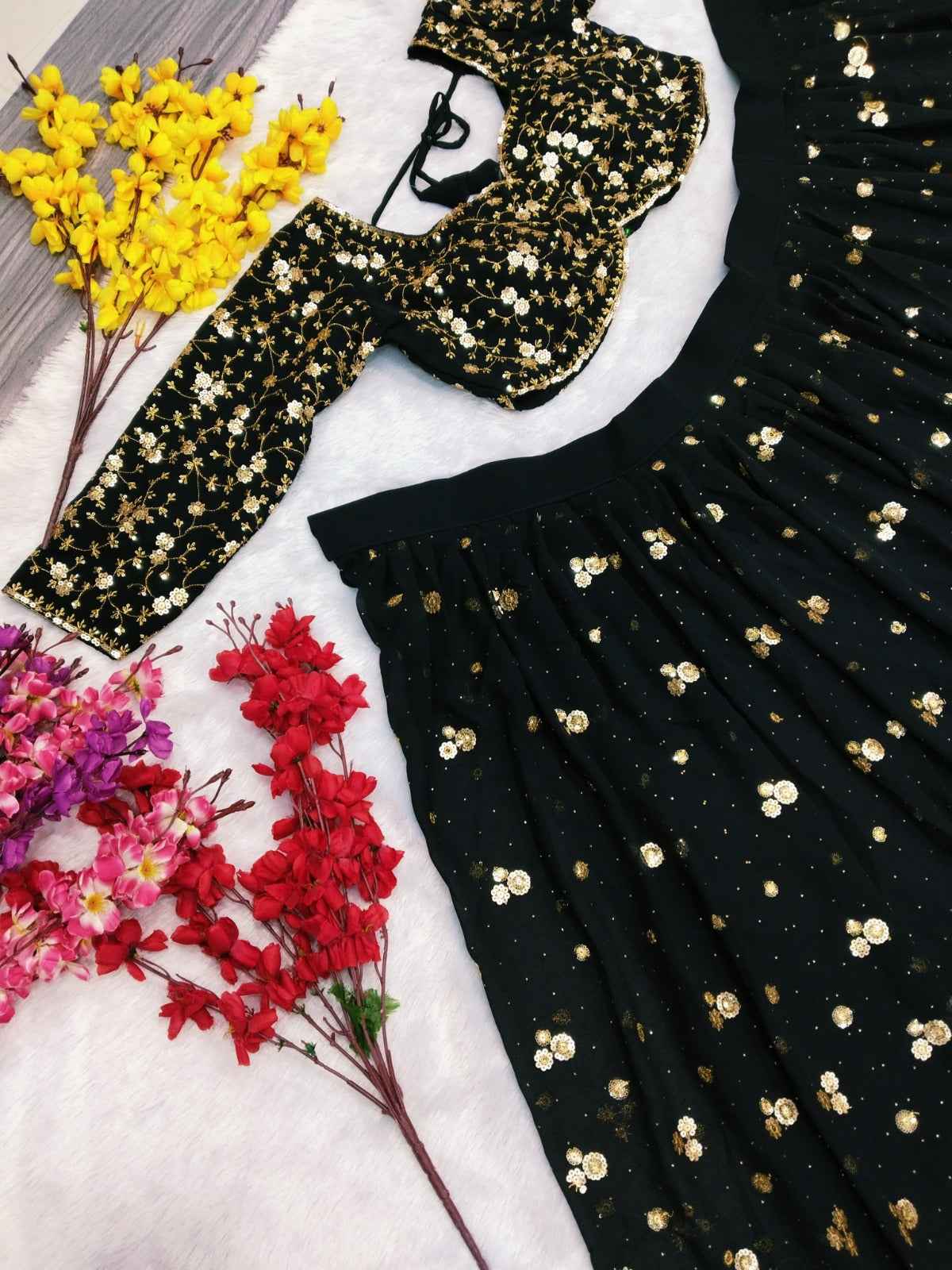 HC-995 Premium Georgette Lehenga Set – Heavy Sequin, Embroidery & Hand Diamond Work with Dupatta | House of ShiVisha™