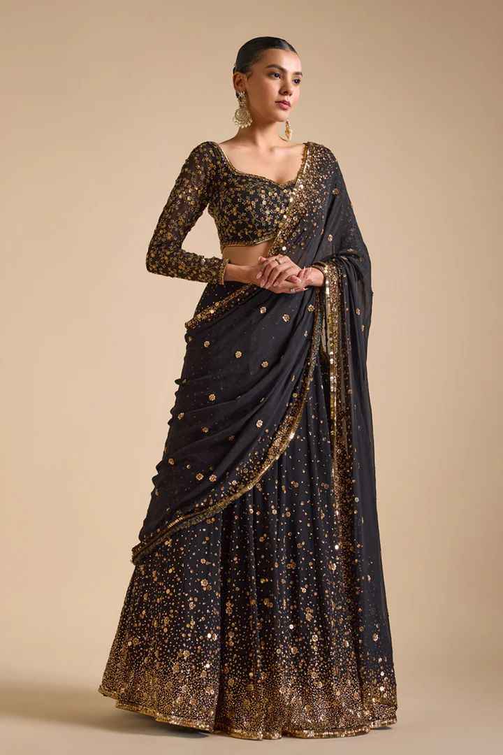HC-995 Premium Georgette Lehenga Set – Heavy Sequin, Embroidery & Hand Diamond Work with Dupatta | House of ShiVisha™