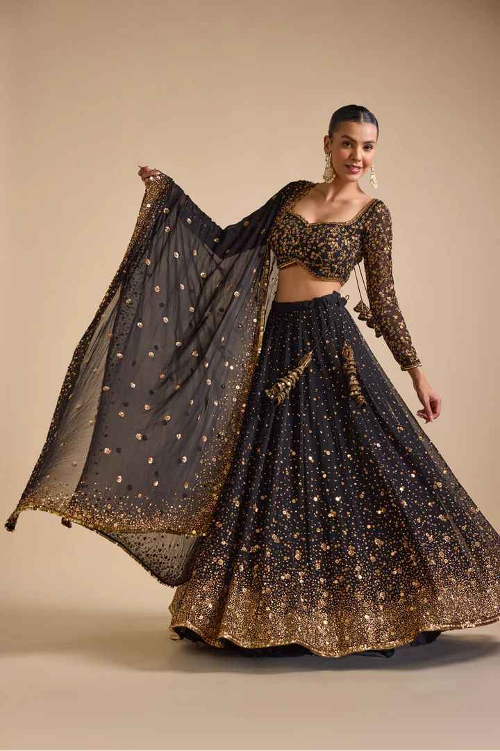 HC-995 Premium Georgette Lehenga Set – Heavy Sequin, Embroidery & Hand Diamond Work with Dupatta | House of ShiVisha™