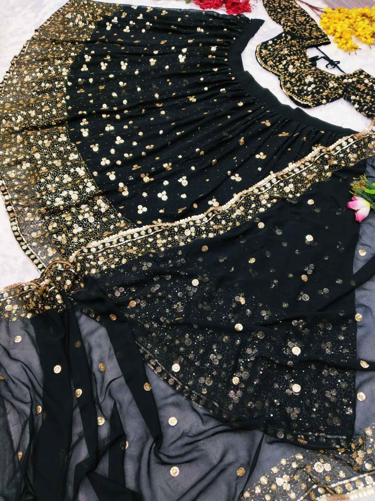 HC-995 Premium Georgette Lehenga Set – Heavy Sequin, Embroidery & Hand Diamond Work with Dupatta | House of ShiVisha™