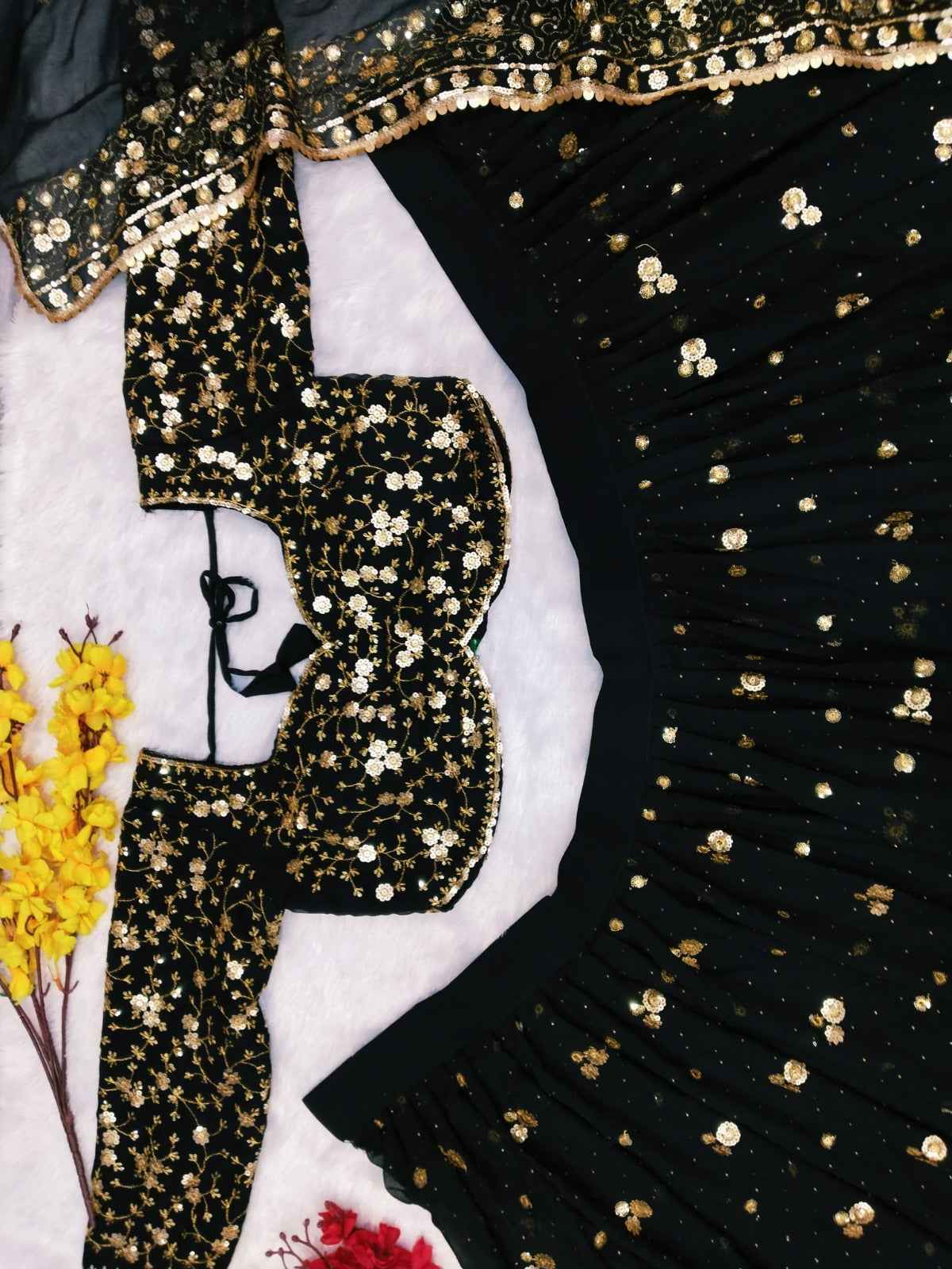 HC-995 Premium Georgette Lehenga Set – Heavy Sequin, Embroidery & Hand Diamond Work with Dupatta | House of ShiVisha™