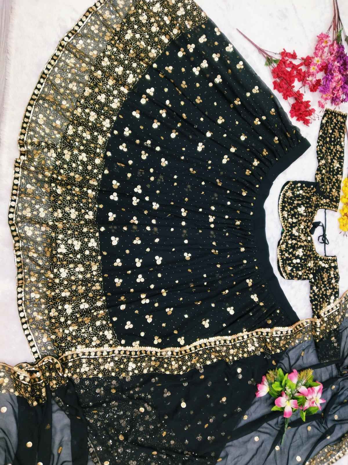 HC-995 Premium Georgette Lehenga Set – Heavy Sequin, Embroidery & Hand Diamond Work with Dupatta | House of ShiVisha™