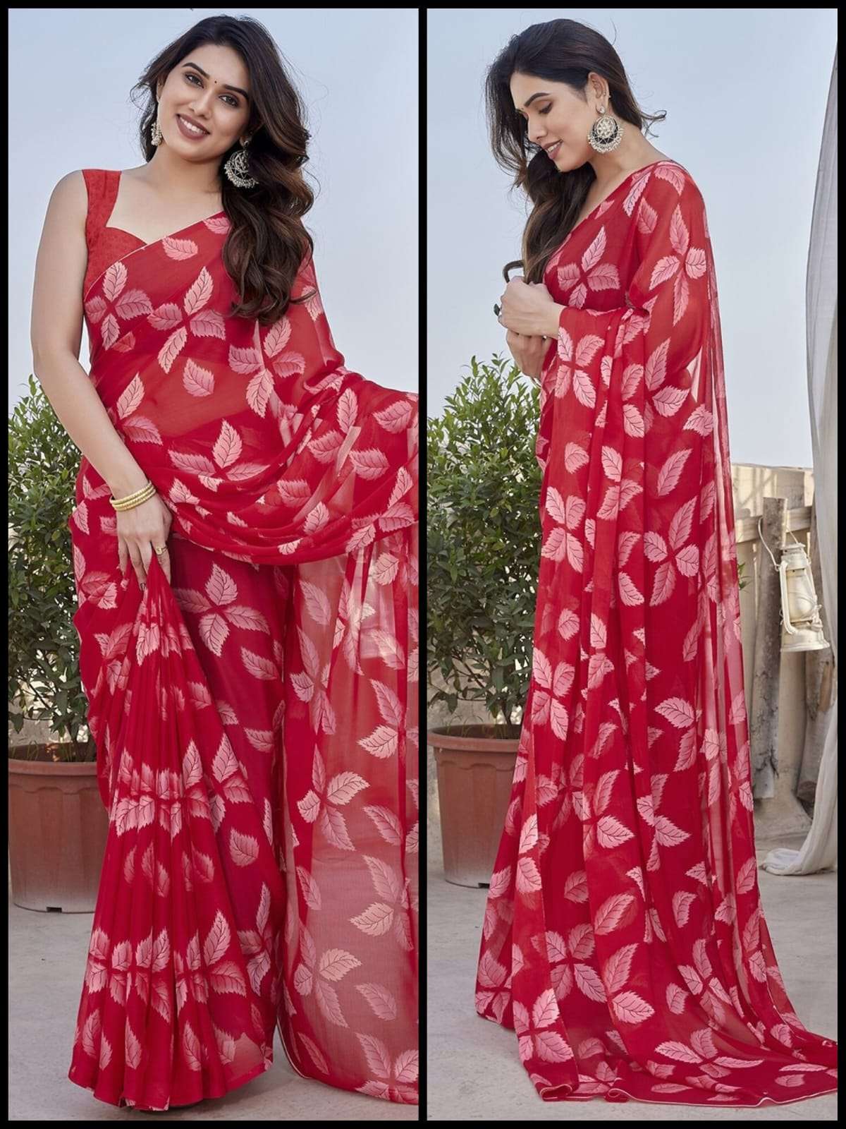 HOS AARTI-2 Smooth Chiffon Saree with Matching Blouse