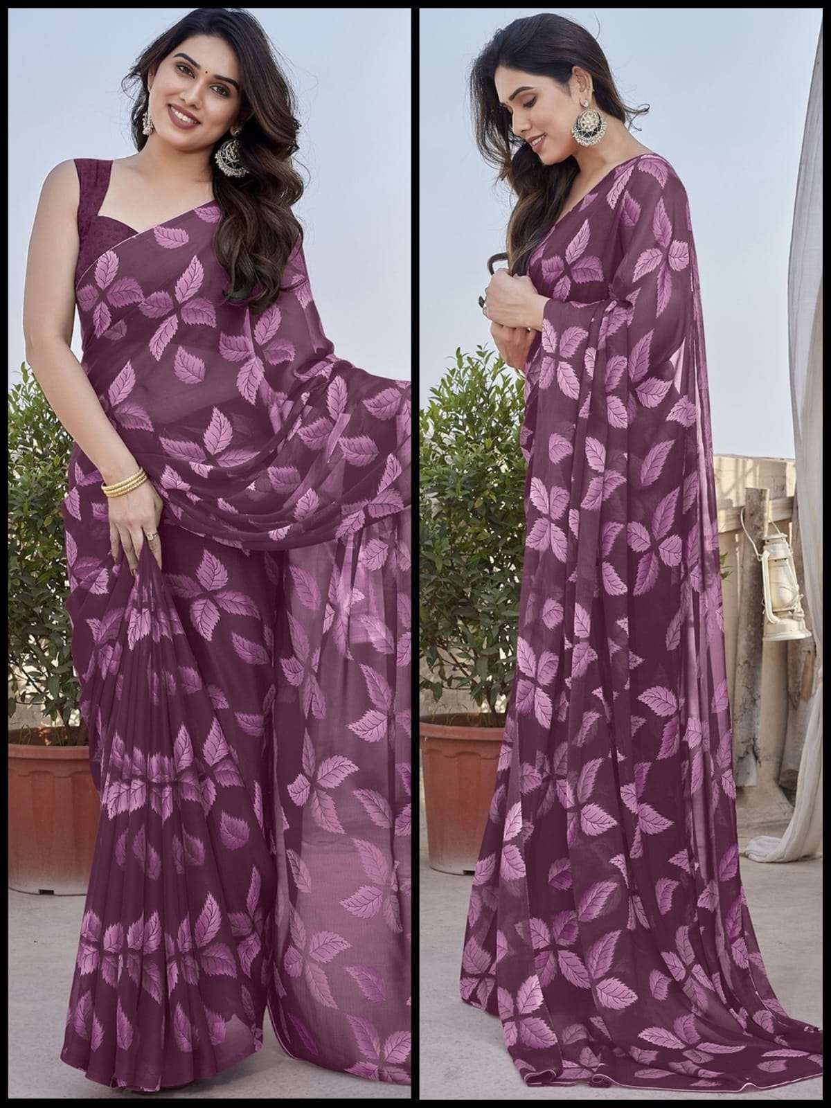 HOS AARTI-2 Smooth Chiffon Saree with Matching Blouse