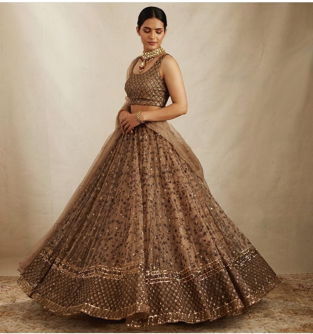 HOS HC-709 Net Sequins Lehenga with Embroidered Blouse & Dupatta