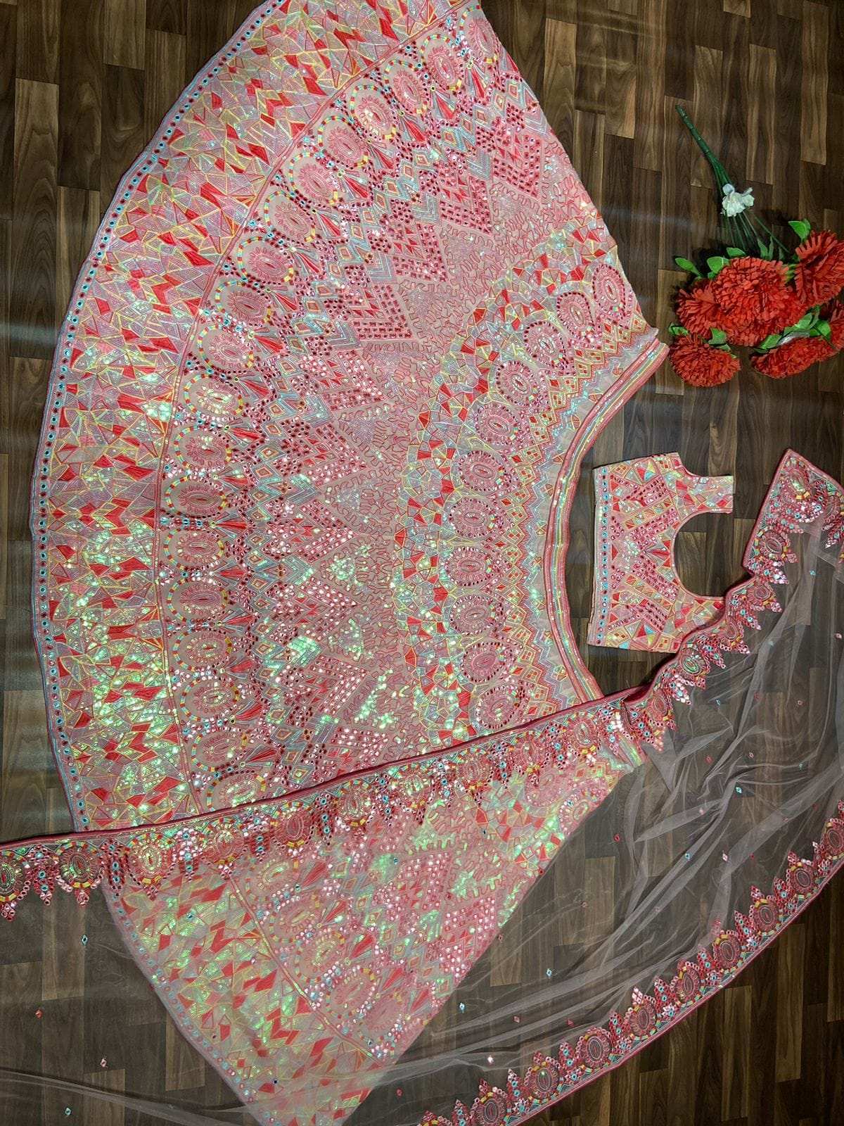 HOS HC-786 Georgette Lehenga with Sequins, Mirror & Thread Work