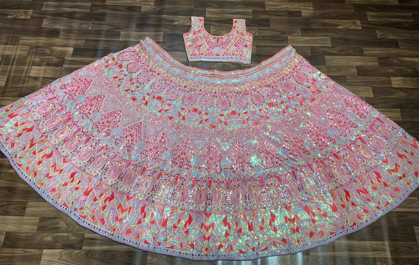 HOS HC-786 Georgette Lehenga with Sequins, Mirror & Thread Work