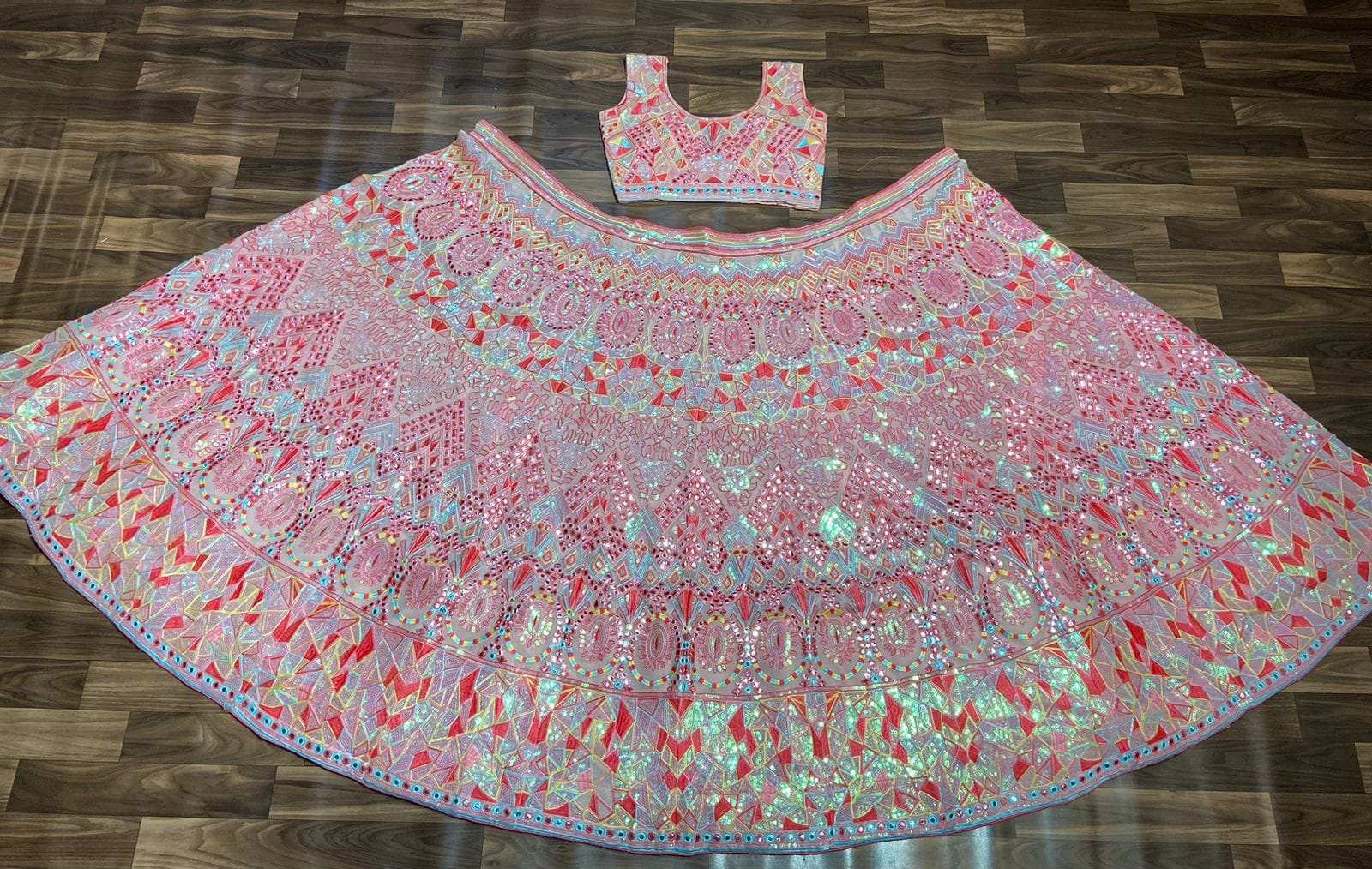 HOS HC-786 Georgette Lehenga with Sequins, Mirror & Thread Work