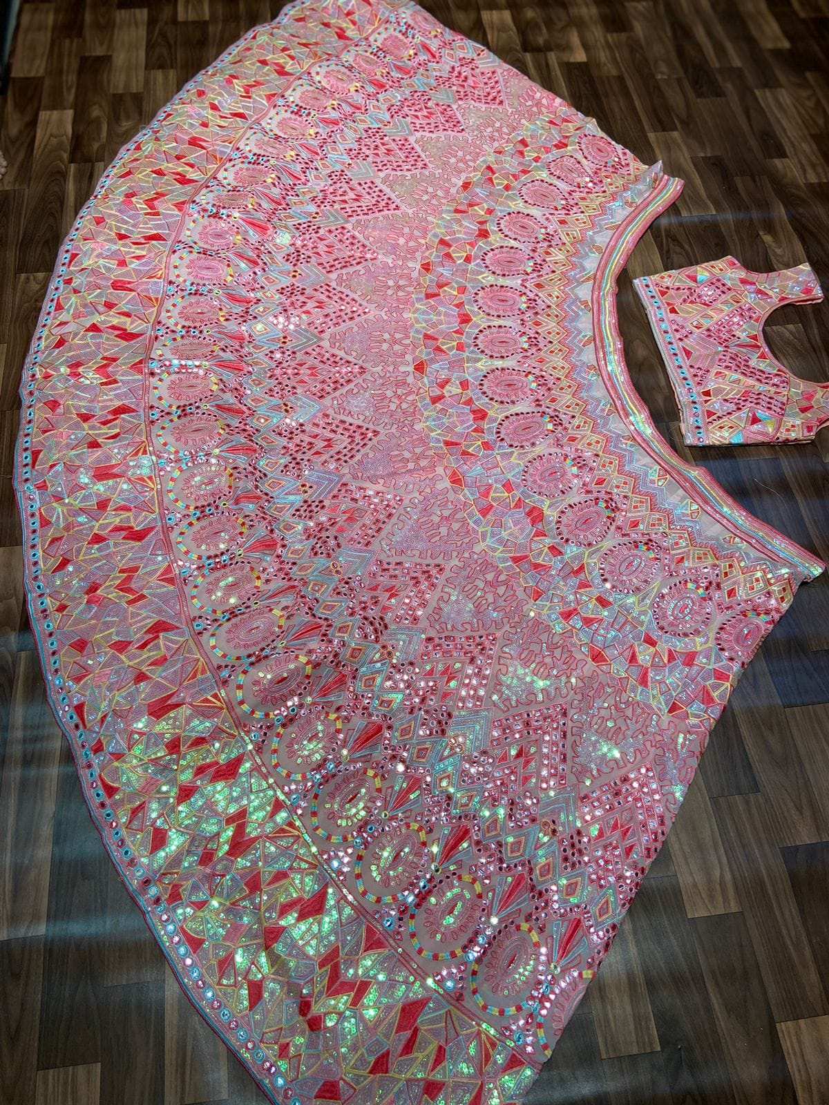 HOS HC-786 Georgette Lehenga with Sequins, Mirror & Thread Work