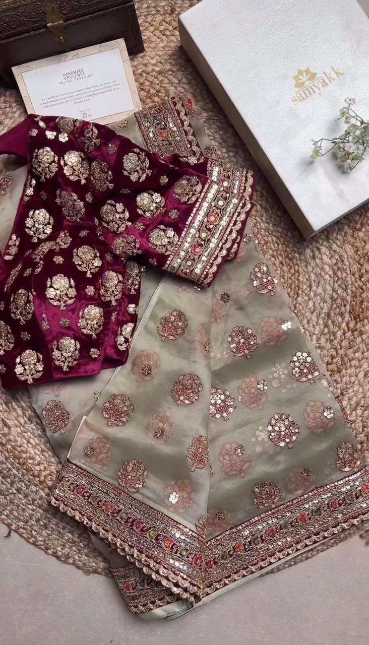 HOS KK-0271 Tissue Organza Silk Saree with Zari & Sequins