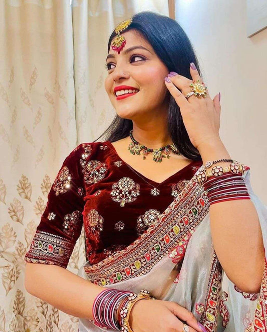 HOS KK-0271 Tissue Organza Silk Saree with Zari & Sequins