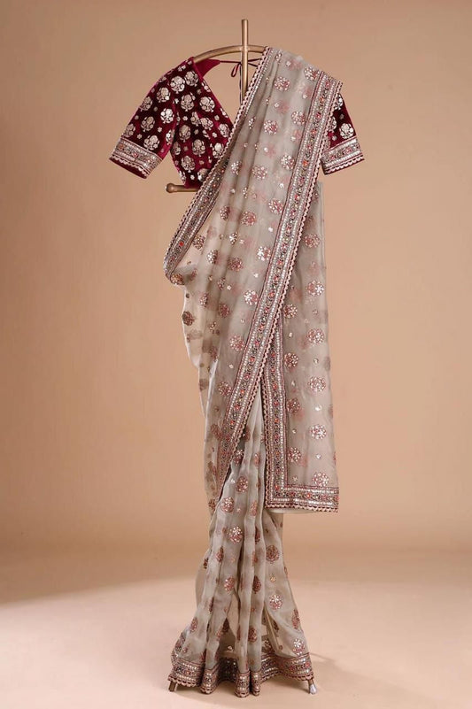 HOS KK-0271 Tissue Organza Silk Saree with Zari & Sequins