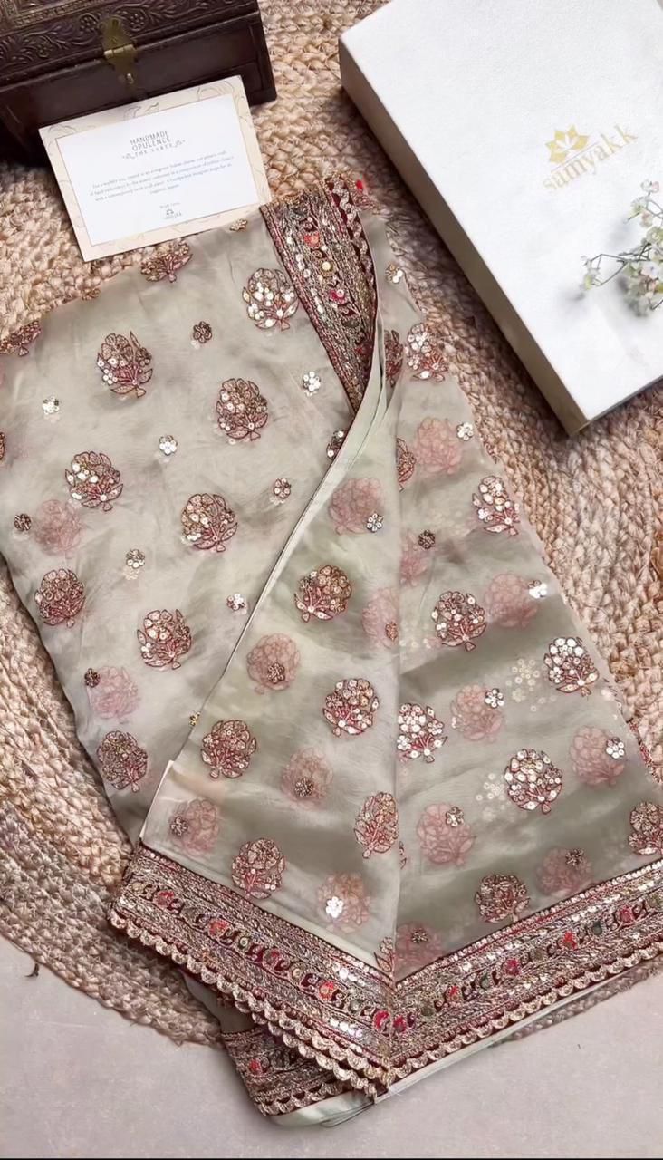 HOS KK-0271 Tissue Organza Silk Saree with Zari & Sequins
