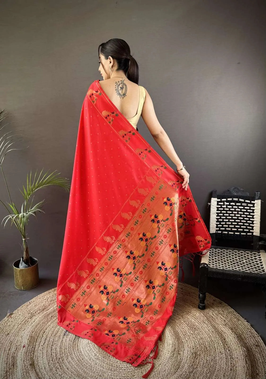 HOS Kantara Paithani Silk Saree with Peacock Border & Pallu