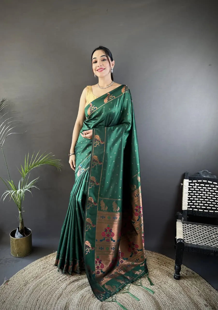 HOS Kantara Paithani Silk Saree with Peacock Border & Pallu
