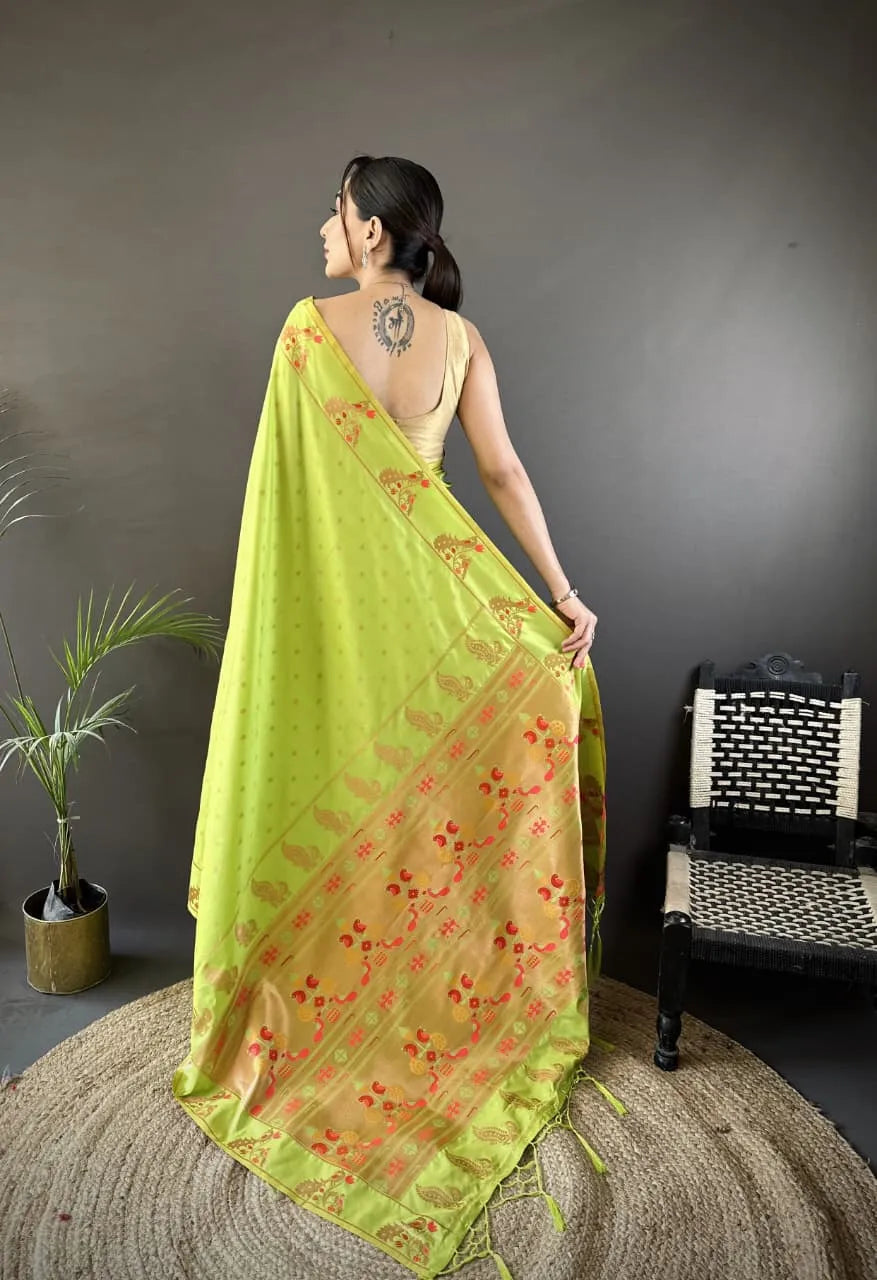 HOS Kantara Paithani Silk Saree with Peacock Border & Pallu