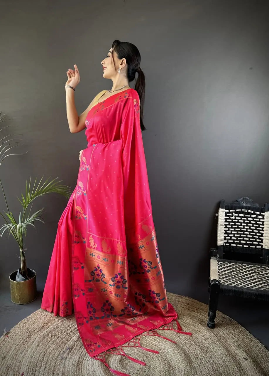 HOS Kantara Paithani Silk Saree with Peacock Border & Pallu