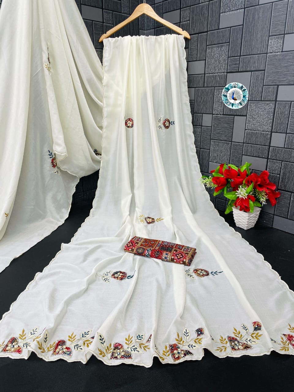 HOS Star Georgette Saree with Handwork Butta & Bandhani Blouse