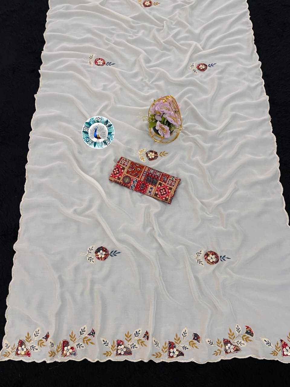 HOS Star Georgette Saree with Handwork Butta & Bandhani Blouse