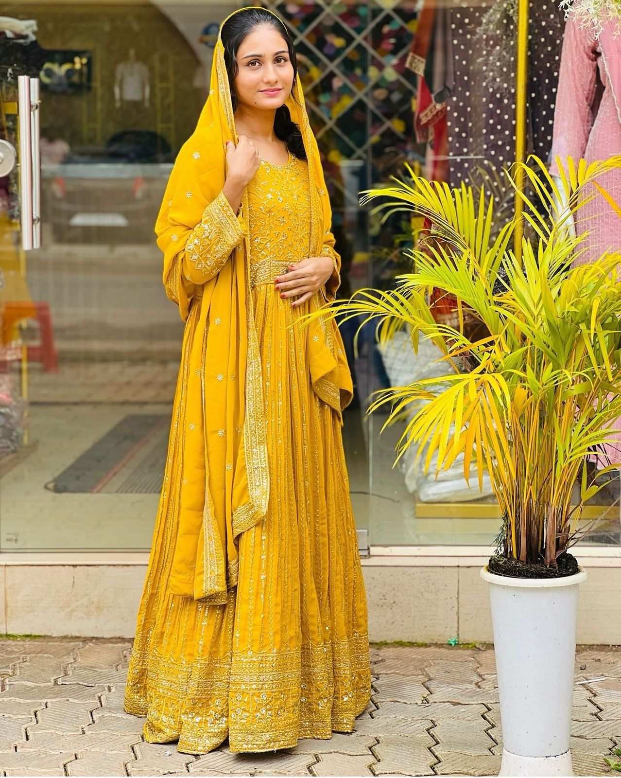 HOS WW-1207 Fox Georgette Gown Set with Embroidery & Dupatta