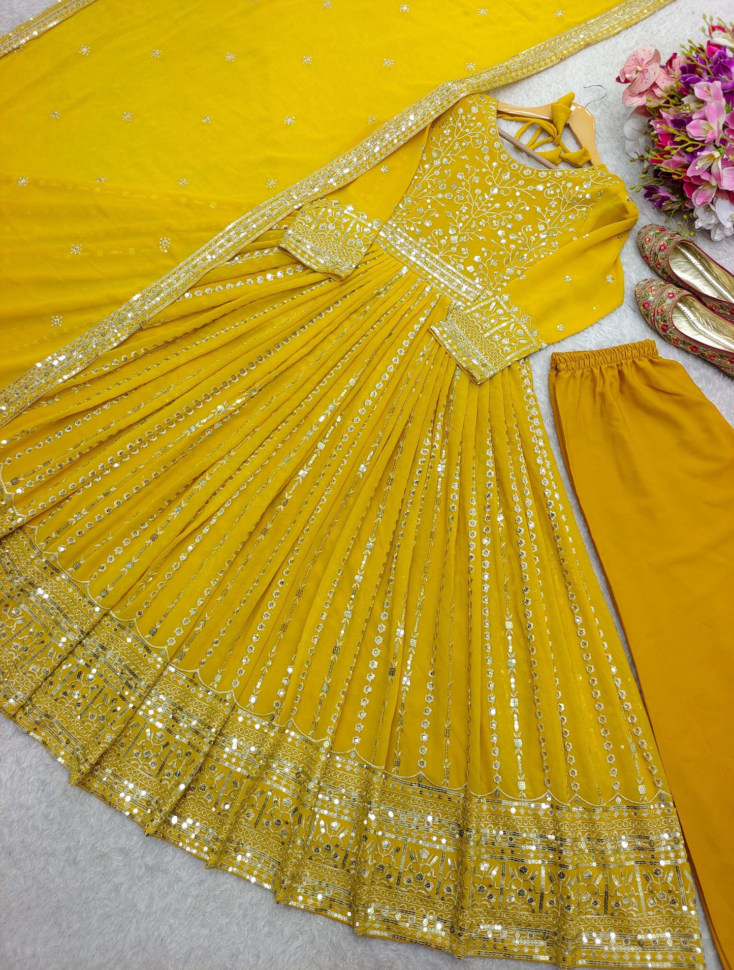 HOS WW-1207 Fox Georgette Gown Set with Embroidery & Dupatta