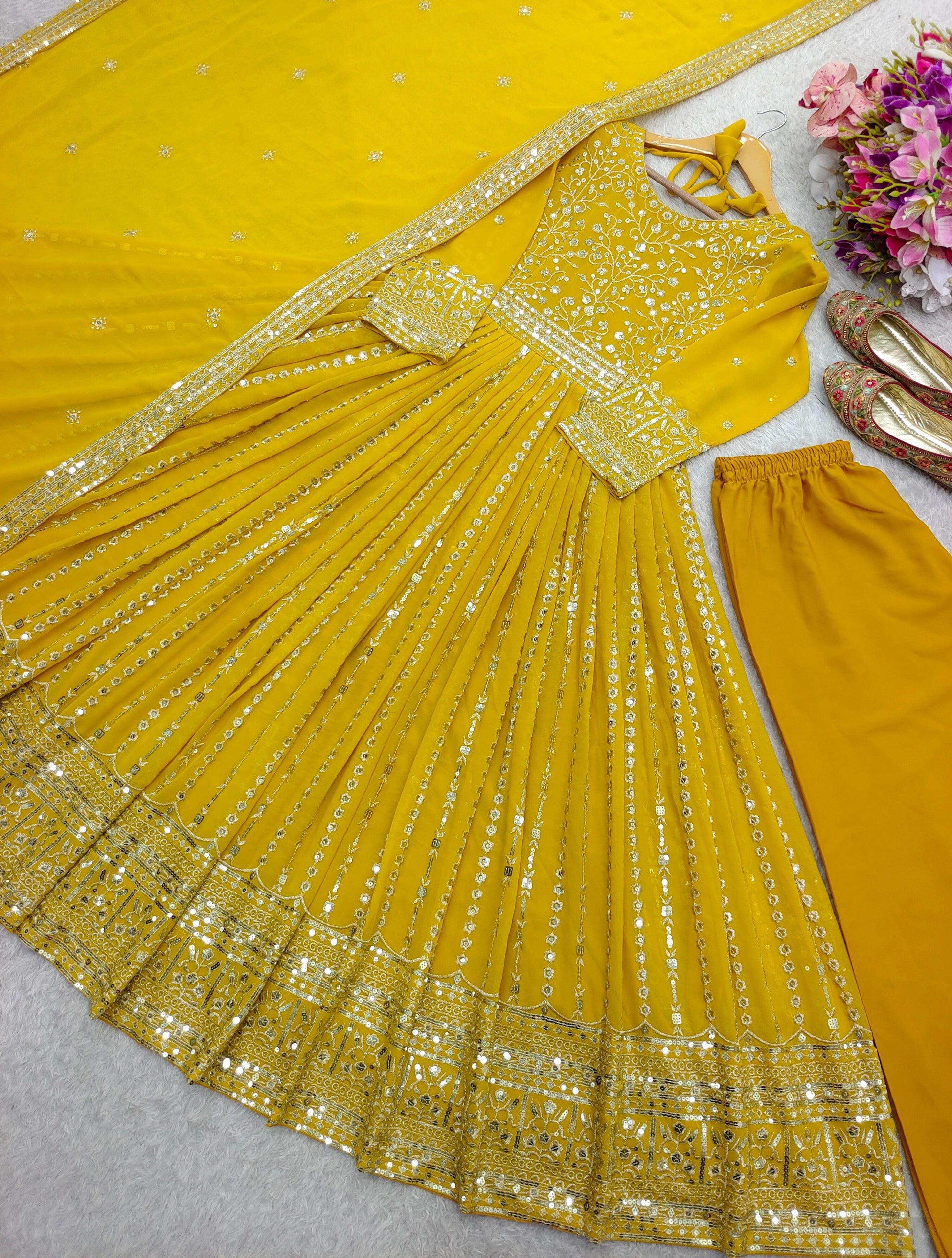 HOS WW-1207 Fox Georgette Gown Set with Embroidery & Dupatta