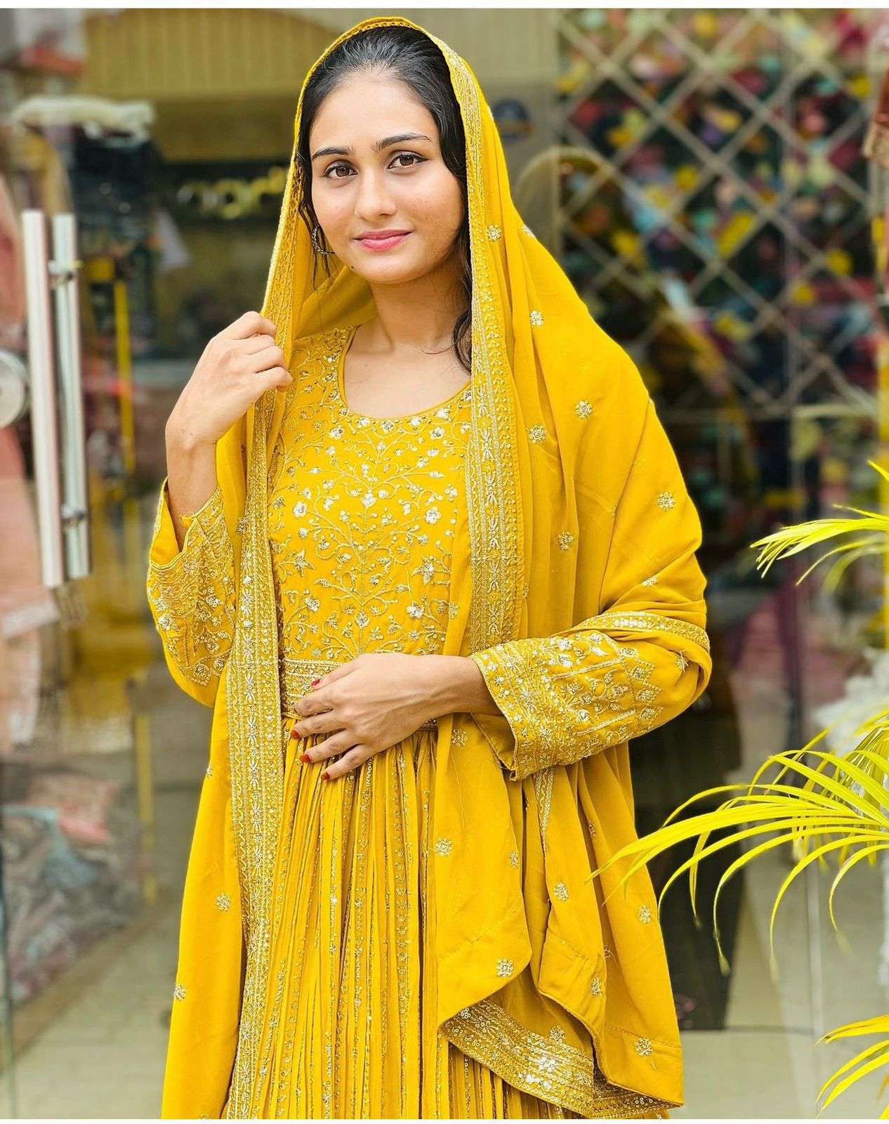 HOS WW-1207 Fox Georgette Gown Set with Embroidery & Dupatta