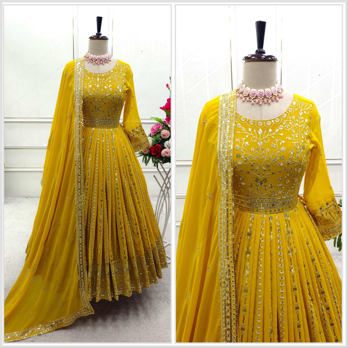 HOS WW-1207 Fox Georgette Gown Set with Embroidery & Dupatta