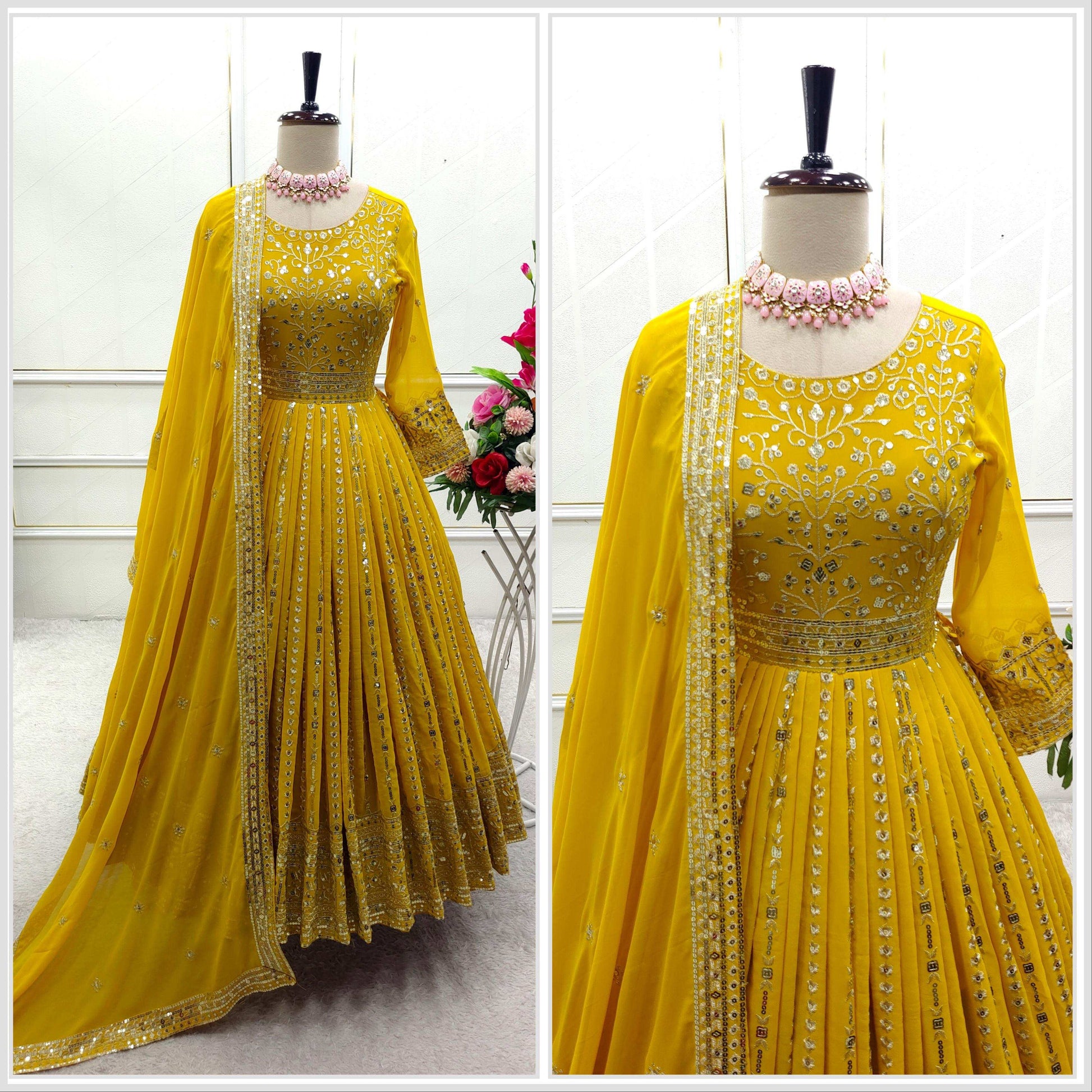 HOS WW-1207 Fox Georgette Gown Set with Embroidery & Dupatta