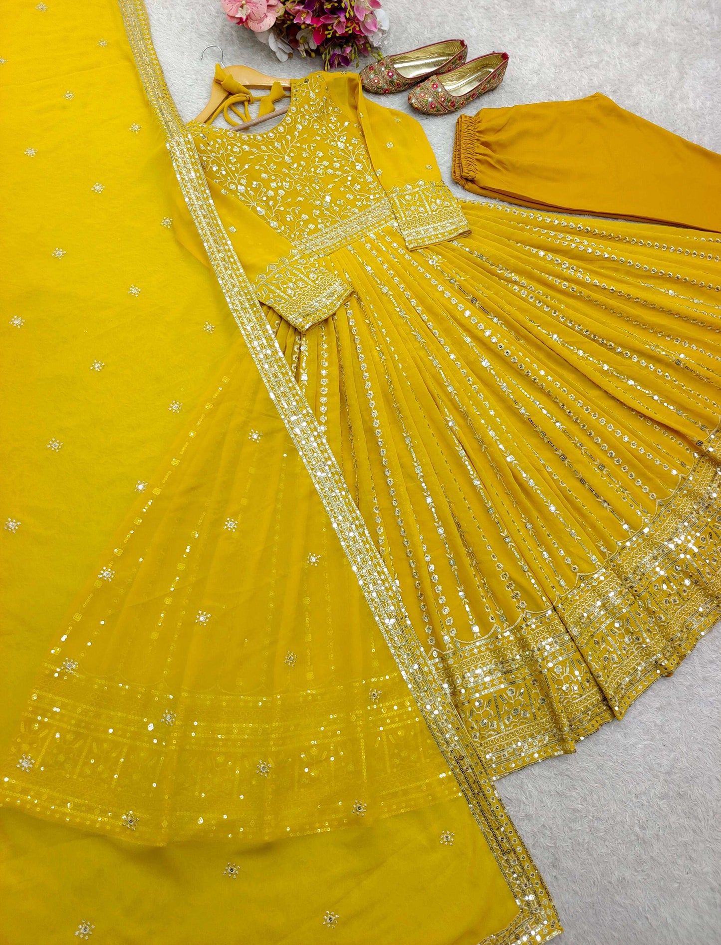 HOS WW-1207 Fox Georgette Gown Set with Embroidery & Dupatta