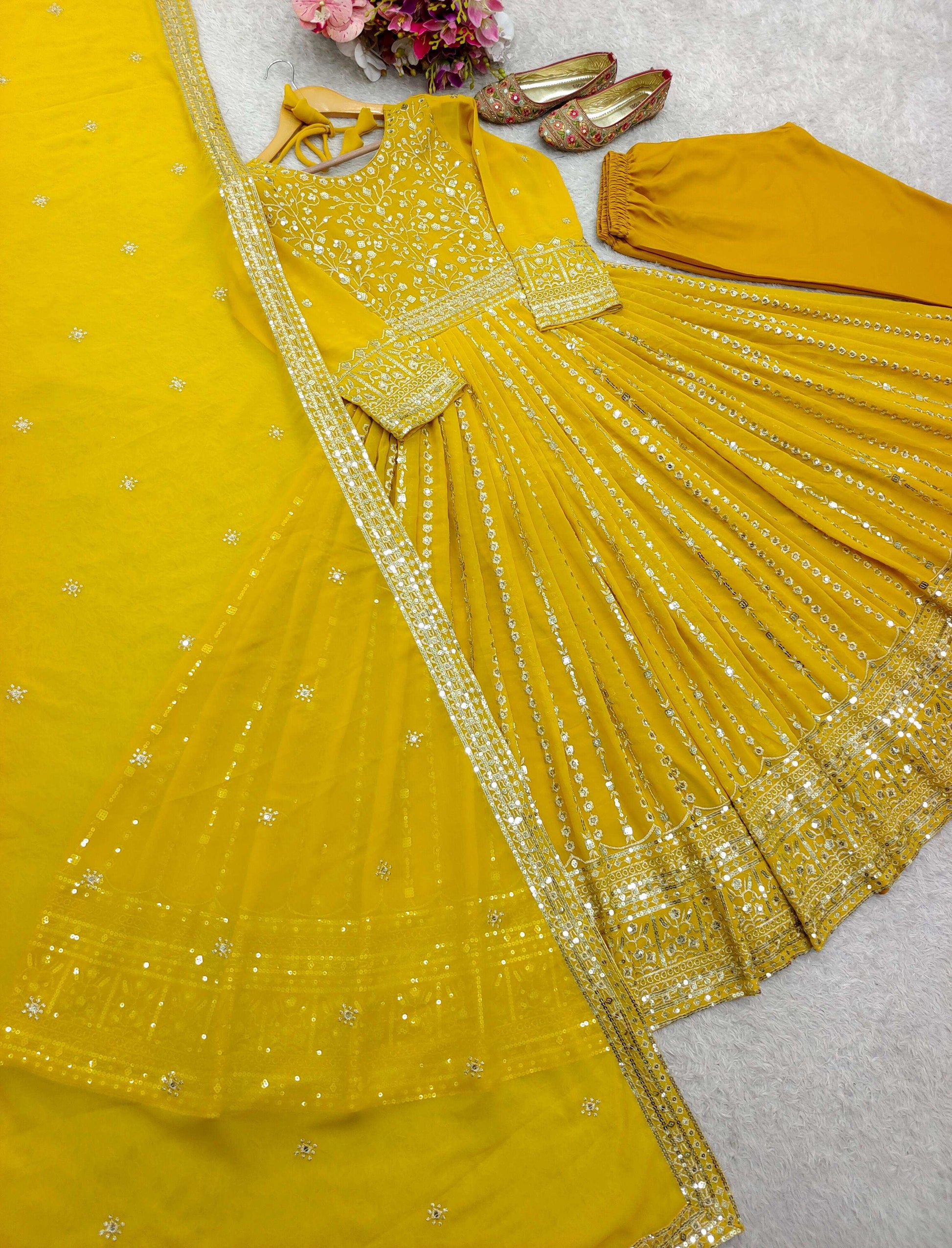 HOS WW-1207 Fox Georgette Gown Set with Embroidery & Dupatta